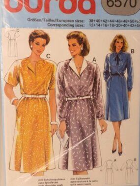 Burda 6570 Misses Dress Pattern Sz 12-20